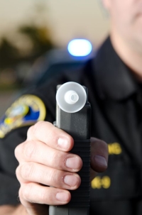 Officer Administering a Breathalyzer Test